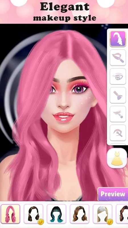 Image illustrating the in-game application of makeup and cosmetic features available in the Vlinder Fashion Queen Dress Up mod.