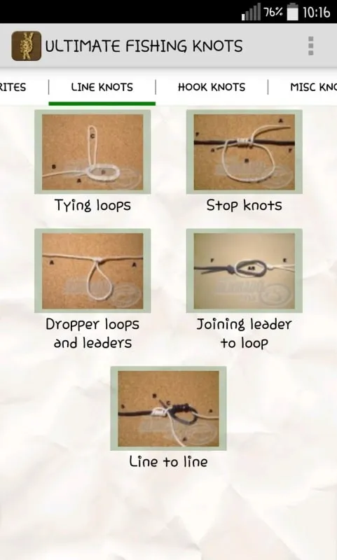 Image of the app interface demonstrating the personalized storage feature for saving favorite knots.