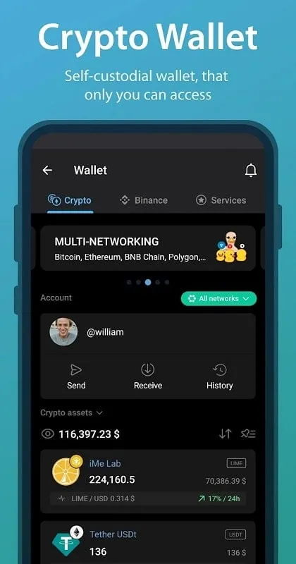 iMe mod interface with e-wallet feature