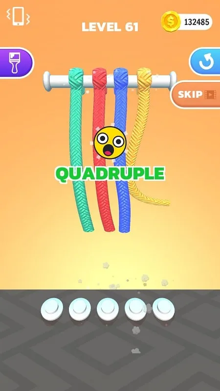 In-game screenshot demonstrating a challenging level in Tangle Master 3D.