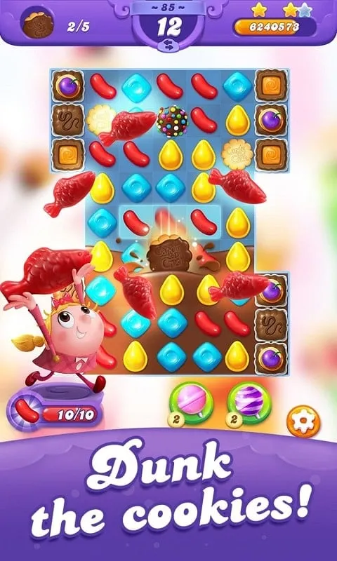 Ảnh chụp màn hình trong game hiển thị các nhân vật và lựa chọn màn chơi trong Candy Crush Friends Saga.