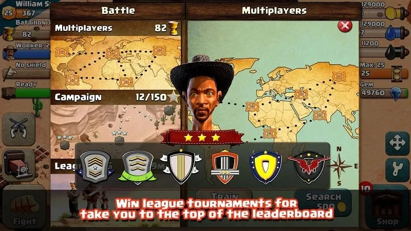 Tangkapan layar dalam game yang menyoroti fitur uang dan sumber daya tak terbatas dari War Wild West MOD.