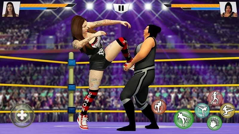 In-game screenshot of Bad Girls Wrestling Fighter highlighting the character customization options.