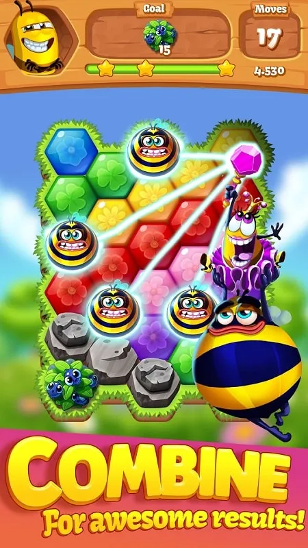 In-game screenshot of Bee Brilliant Blast showcasing a level with special blocks.