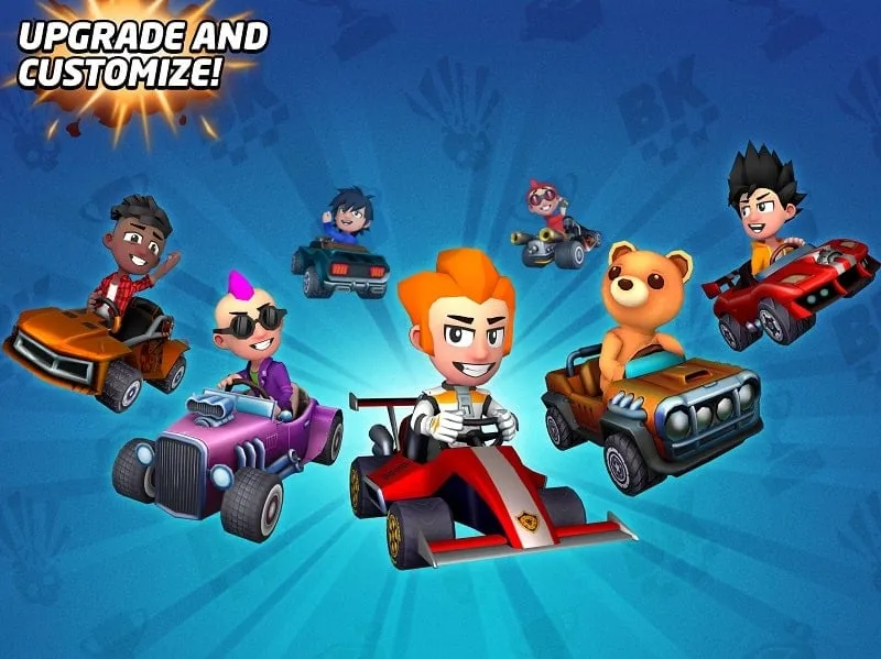 In-game screenshot of Boom Karts demonstrating car customization options