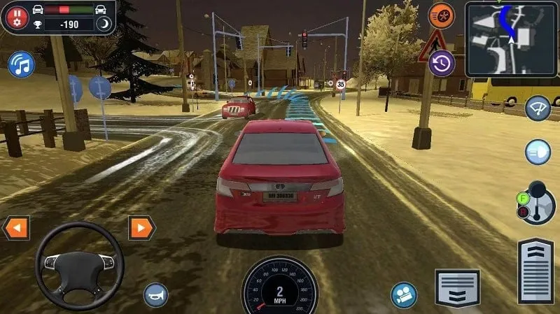 Ảnh chụp màn hình trong trò chơi Car Driving School Simulator thể hiện các thử thách và môi trường lái xe khác nhau.