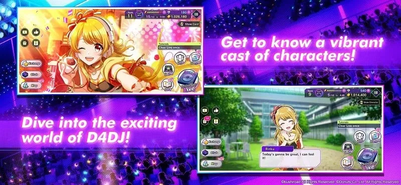 In-game screenshot of D4DJ Groovy Mix highlighting the Auto Dance feature.