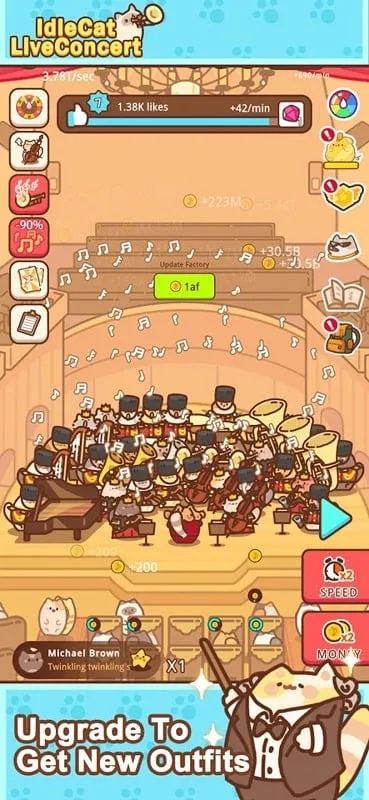 In-game screenshot of Idle Cat Live Concert illustrating a potential troubleshooting scenario with a solution overlay.