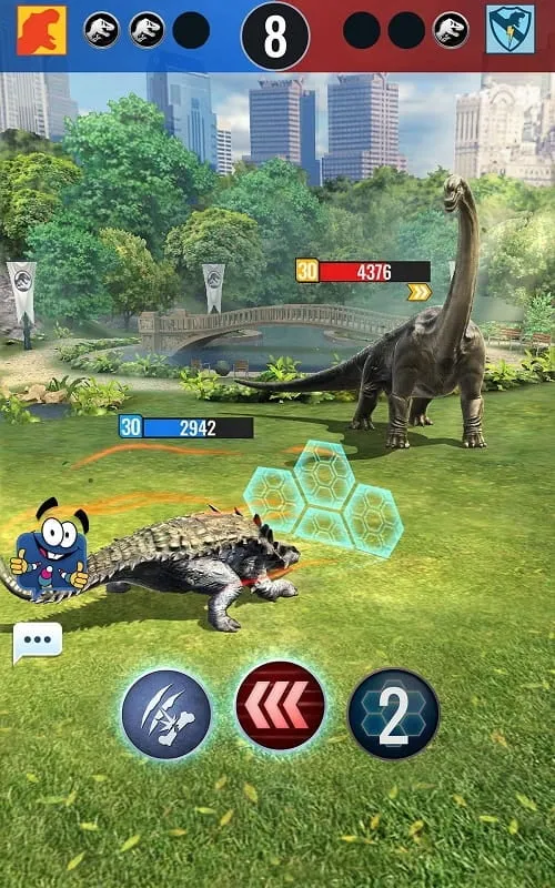 In-game screenshot of Jurassic World Alive displaying the graphics settings menu, highlighting options to adjust for optimal performance.