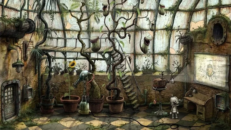 In-game screenshot of Machinarium displaying a puzzle-solving scenario.