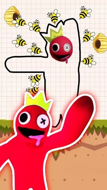 In-game screenshot of Save The Pets showing the use of the drawing mechanic to shield a pet from bees.