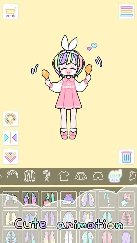 In-game screenshot of the Pastel Girl shop interface with all items unlocked due to the mod.