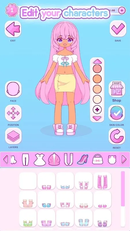 In-game screenshot showcasing a diverse range of clothing and accessories available in Adorable Closet.