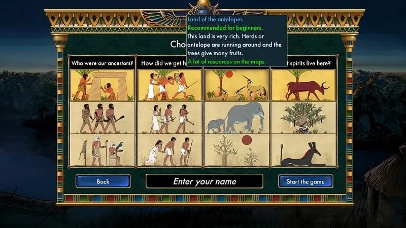 In-game screenshot showcasing building options in Predynastic Egypt.