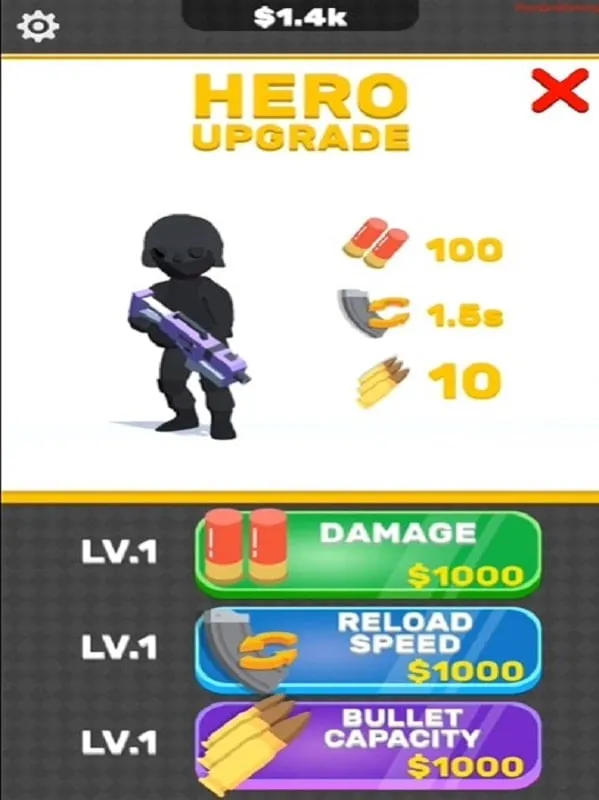 In-game screenshot showcasing the upgraded soldiers with enhanced stats in Idle Army.