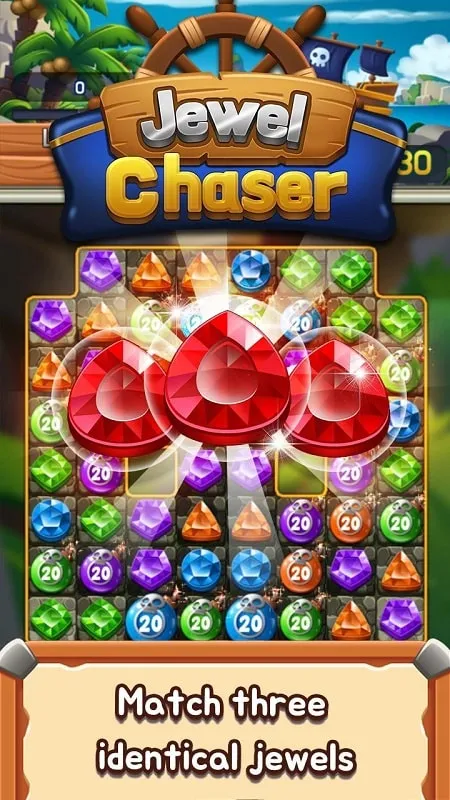 In-game screenshot showing an example of the Auto Win feature being activated or utilized within the Jewel Chaser game interface.