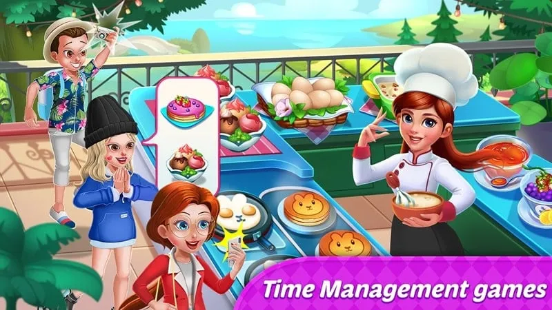 In-game screenshot showing the restaurant upgrade interface with various options available.