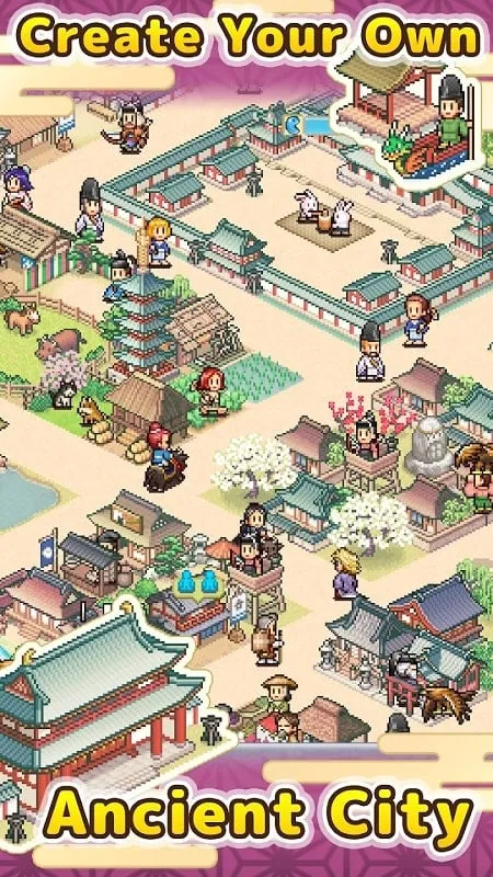 In-game screenshot showing the unlimited currency feature of the Heian City Story MOD.