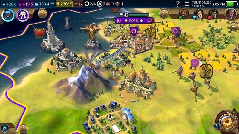 In-game view of Civilization VI on Android