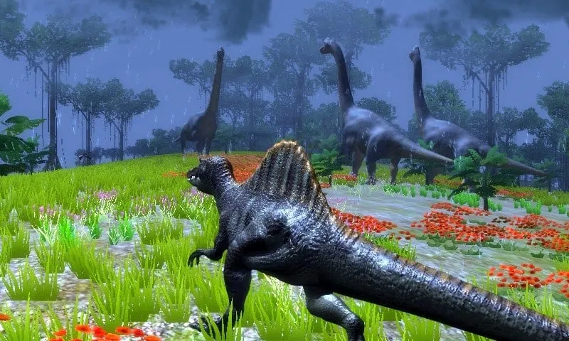 Spinosaurus no ambiente do jogo