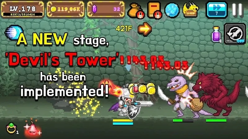 Intense battle sequence against a formidable dragon in Tap Knight.