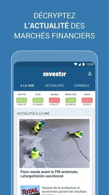 Investir bourse et finance mod interface showing premium features