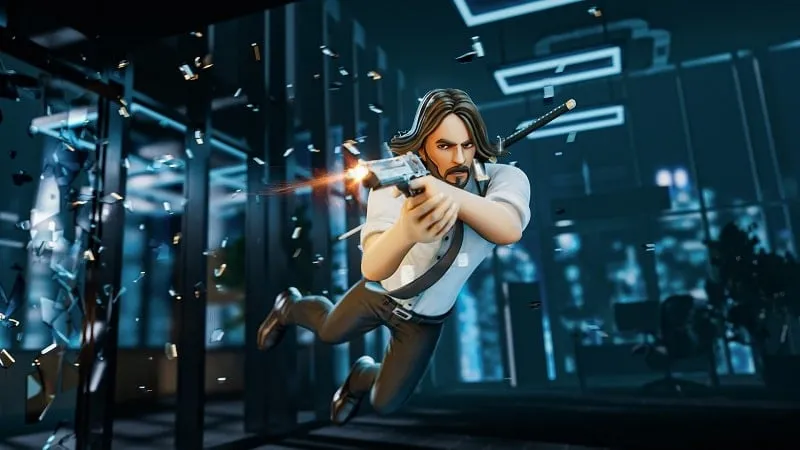 John Wick running through a city street in John Hero.