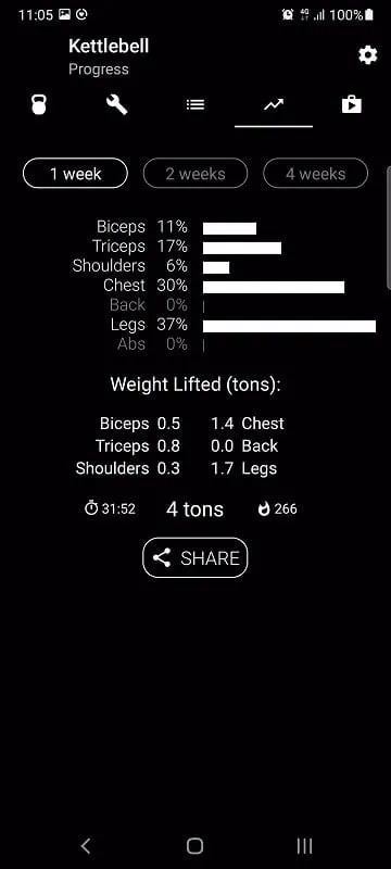 Kettlebell Home Workout training history screenshot