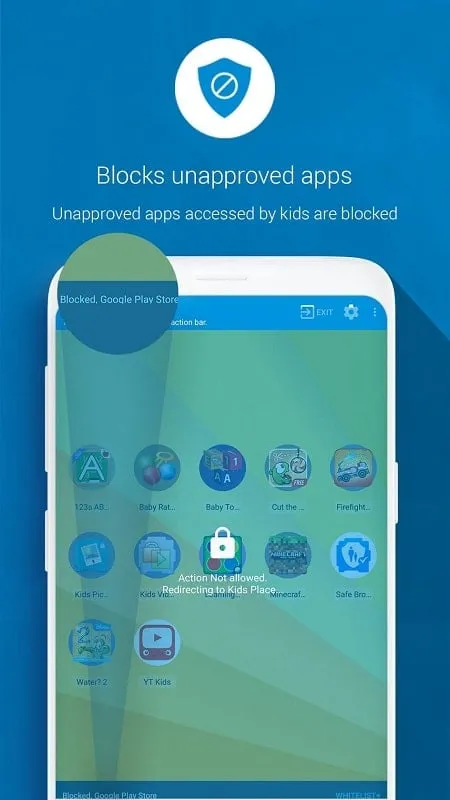 Kids Place app interface with timer settings for usage limits