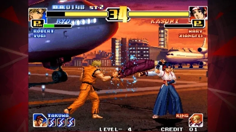 Tampilan gameplay KOF 99 ACA NEOGEO MOD APK dengan uang tak terbatas.