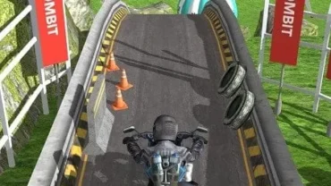 Launching a motorcycle off a ramp in Bike Jump.