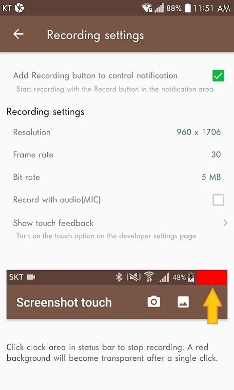 Khởi chạy ứng dụng Screenshot touch sau khi cài đặt