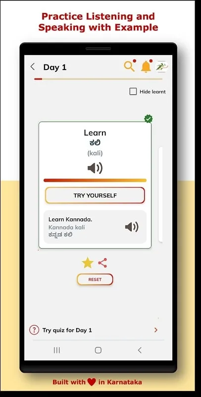 Learn Kannada SmartApp mod interface showing premium features