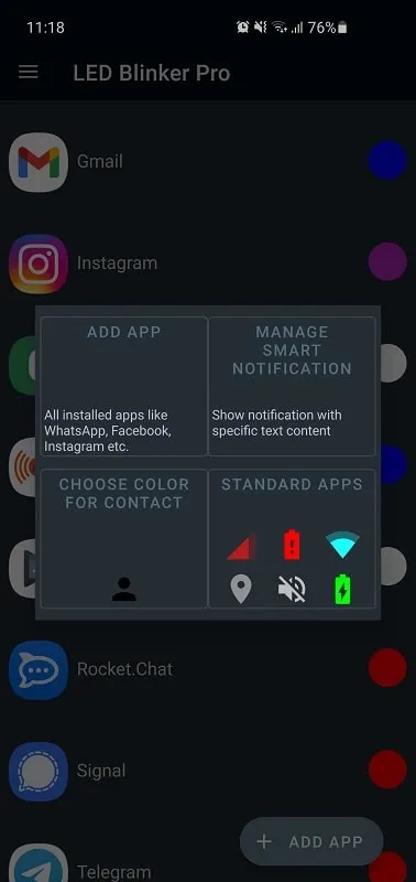 LED Blinker Notifications Pro app settings