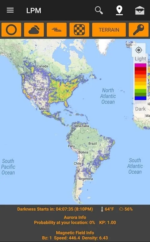 Light Pollution Map mod interface showing premium features