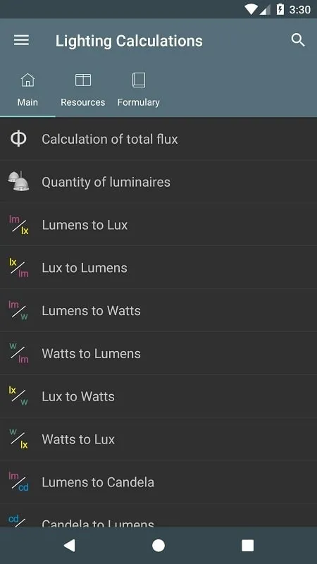 Lighting Calculations mod interface showing premium features