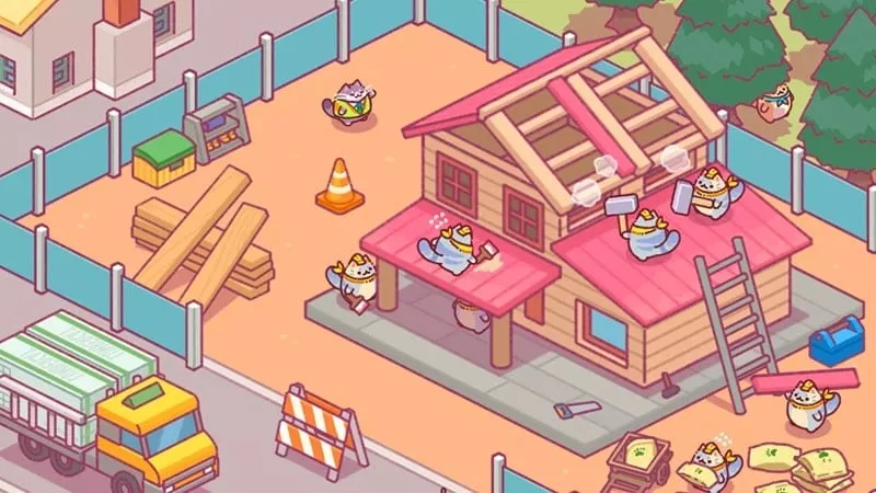 Tangkapan layar Lumbercat Idle Tycoon MOD APK yang menampilkan gameplay.