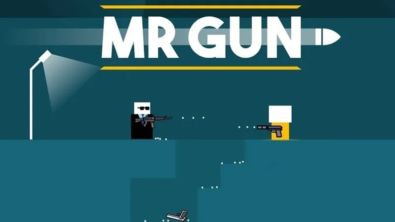 Main character aiming a gun at an enemy in Mr Gun.