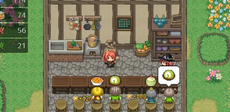 Main character battling a large slime in RPG Restaurant Idle HackSlash.