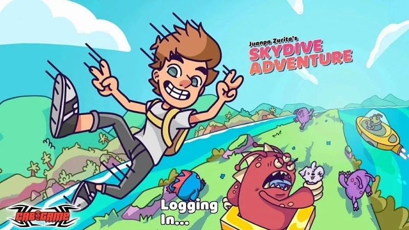 Main character jumping on enemies in SkyDive Adventure.