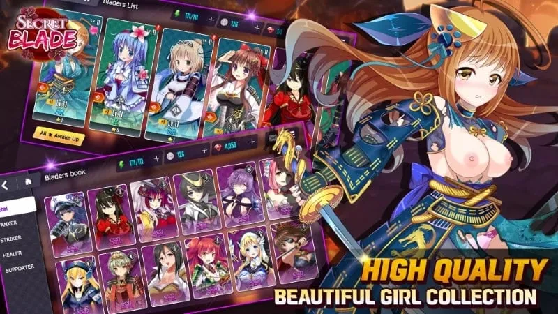 Main character surrounded by female warriors in Secret Blade.