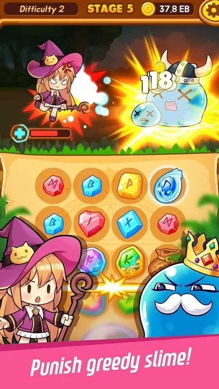 Main screen gameplay of Merge Rune depicting the mage character and several enemies.