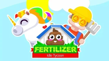 Main screen of AFK Idle Fertilizer Tycoon displaying the farm and gameplay elements.