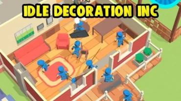 Main screen of Idle Decoration Inc displaying various houses to decorate.