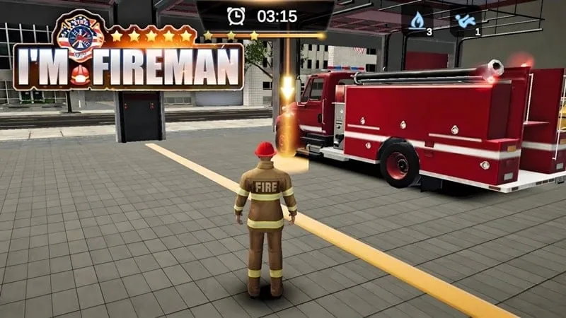 Main screen of I'm Fireman displaying the game's interface and options.