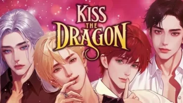 Main screen of Kiss the Dragon, showcasing the romantic visual novel style.