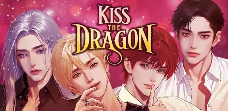 Main screen of Kiss the Dragon, showcasing the romantic visual novel style.