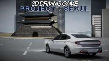 Main screen of the 3D Driving Game ProjectSeoul showcasing various cars and the in-game currency.