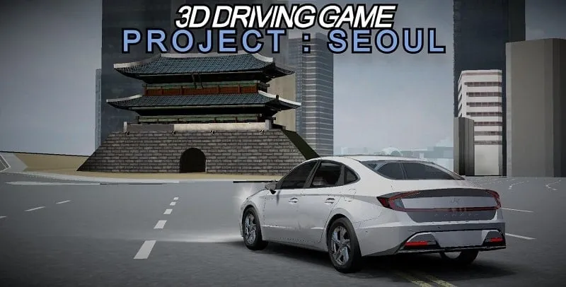 Tela inicial do 3D Driving Game Project: Seoul mostrando vários carros e a moeda do jogo.