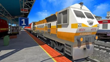 Main screen of the Indian Train Simulator displaying various train options.